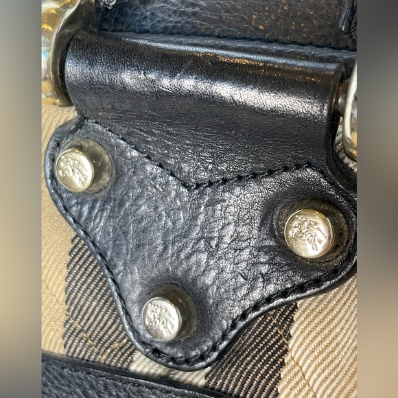 Burberry Manor Satchel Nova Check Black Leather Trim Tote Bag Authentic - Picture 12 of 16